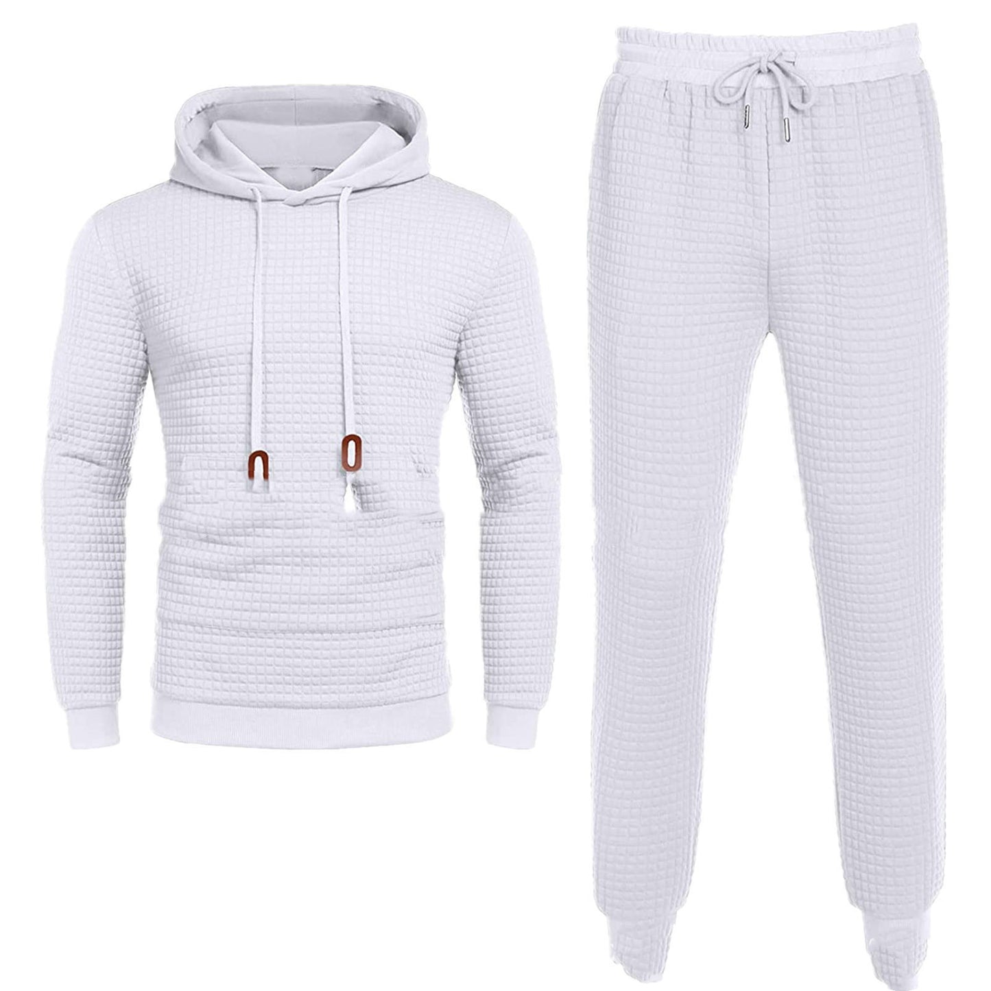 White textured hoodie and jogger lounge set, comfortable fashion from FashionRay