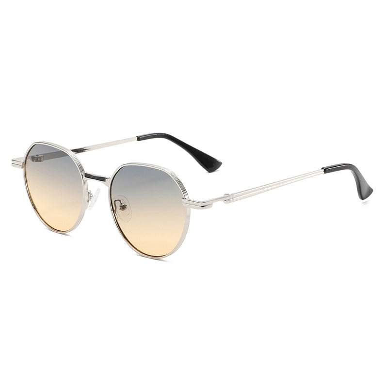 FashionRay round silver frame sunglasses with gradient lenses, trendy unisex eyewear
