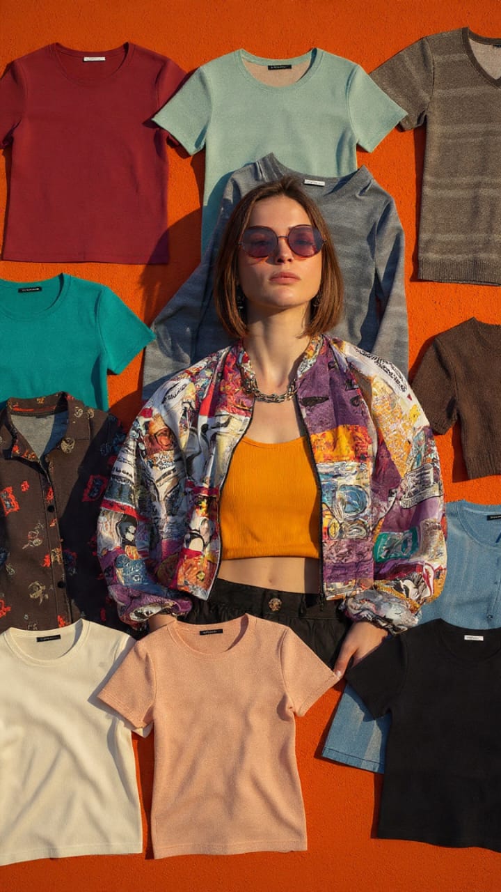 Vintage t-shirts and jackets on a clothing rack outdoors at FashionRay store