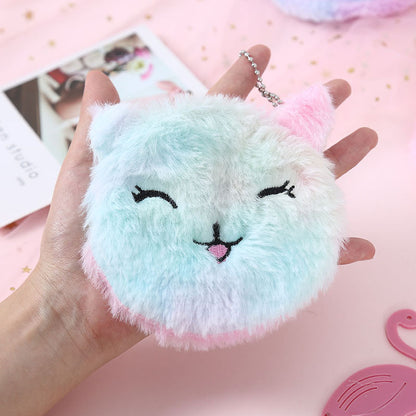 Hand holding a pastel furry cat keychain purse, cute plush accessory by FashionRay