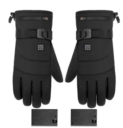 Black heated winter gloves with adjustable straps and battery packs, FashionRay trendy accessories
