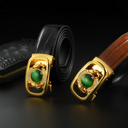 FashionRay luxury belts with gold green gemstone buckles, black and brown crocodile patterns