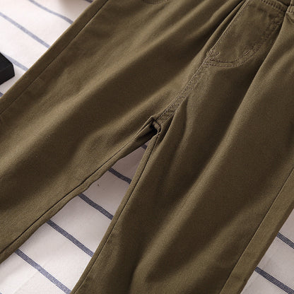Olive green casual pants on striped fabric, FashionRay trendy comfortable style