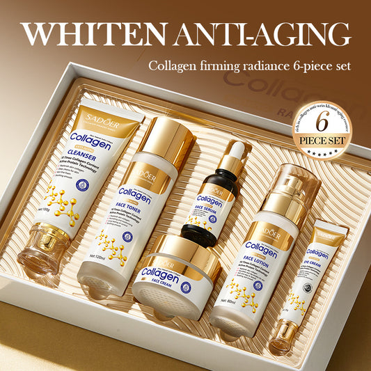 Collagen anti-aging skincare 6-piece set with cleanser, toner, serum, cream, lotion, eye cream