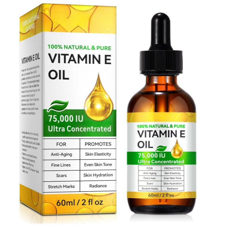 Vitamin E oil 75,000 IU ultra concentrated 60ml bottle and packaging, skincare product