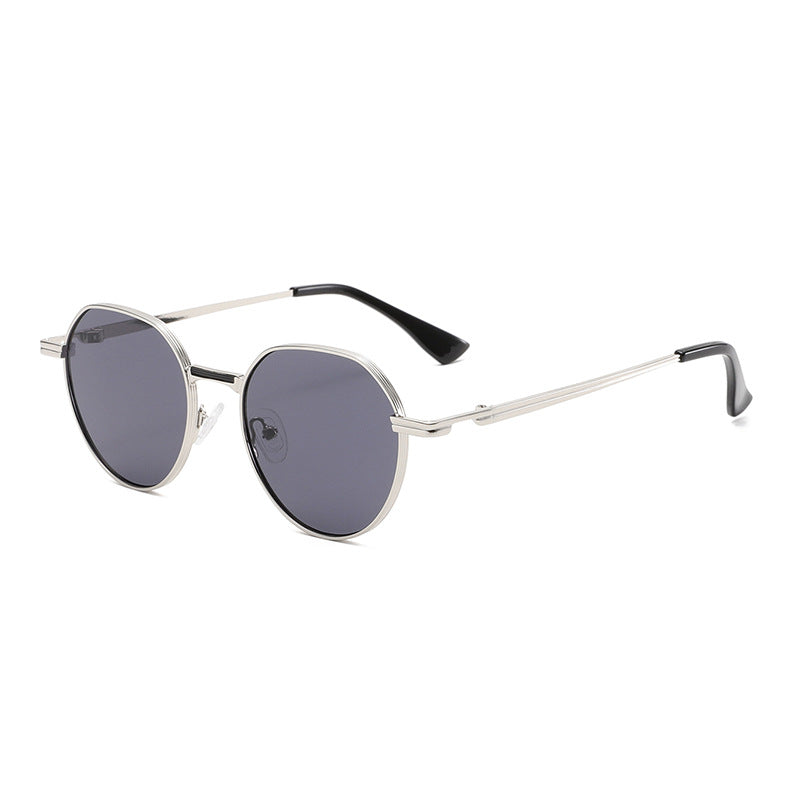 Trendy round silver frame sunglasses with dark lenses, FashionRay modern eyewear
