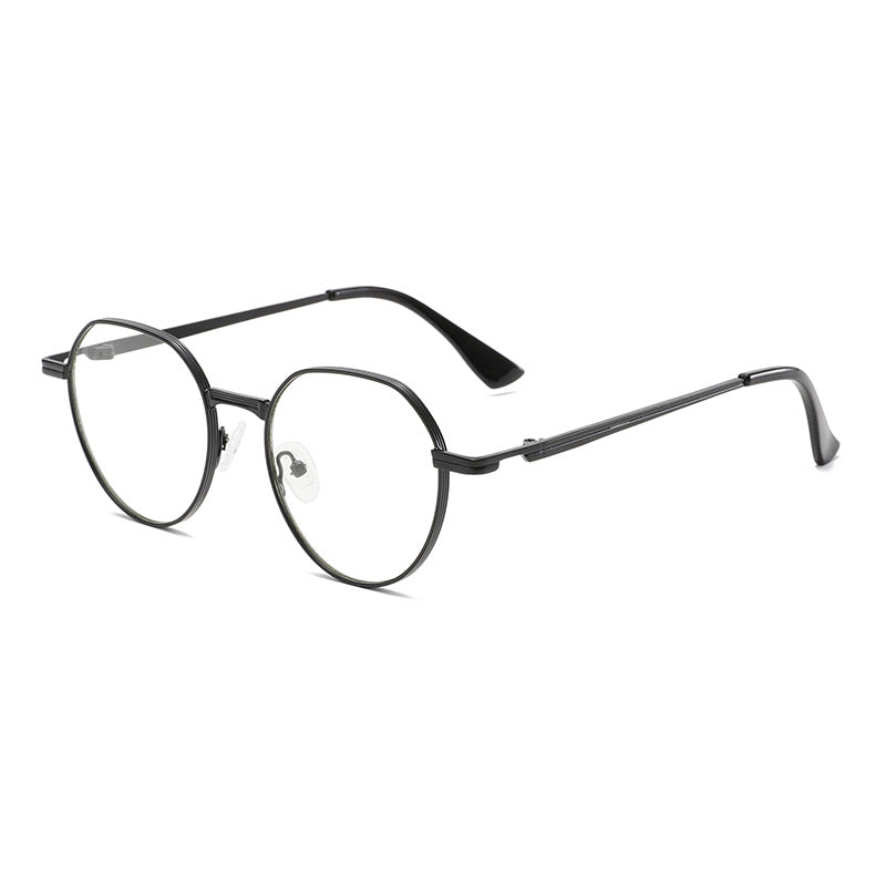 FashionRay round black metal eyeglasses with clear lenses, modern minimalist style