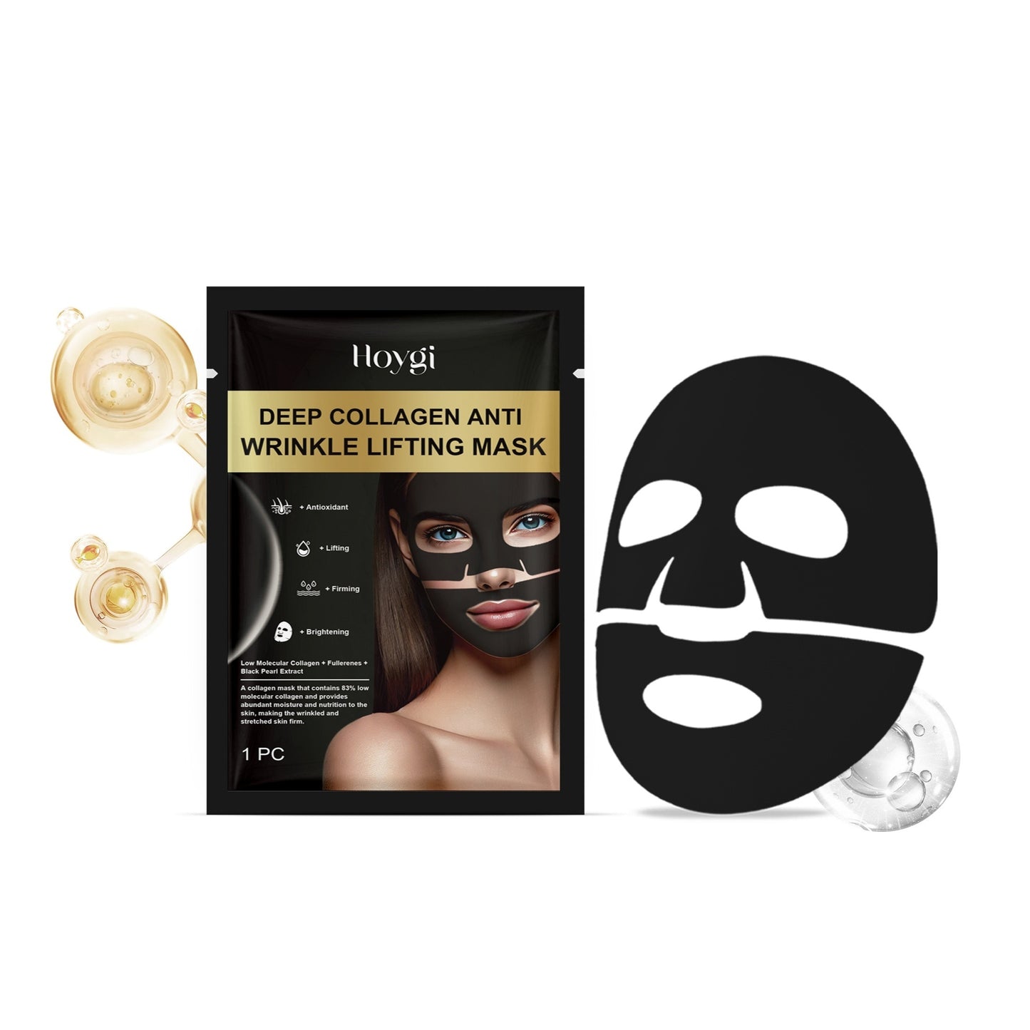 Hoygi Deep Collagen Anti Wrinkle Lifting Mask pack with black sheet mask, skincare product