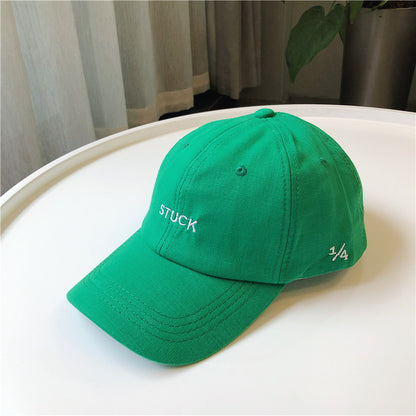 Green baseball cap with white STUCK and 1/4 embroidery, FashionRay trendy accessory