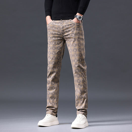 FashionRay men's checkered slim-fit pants with white sneakers and black sweater