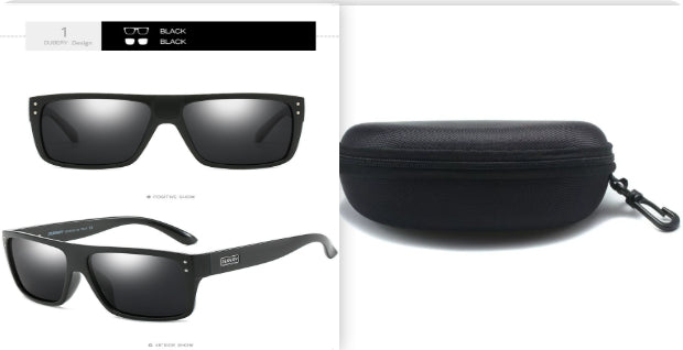 Black square sunglasses with hard shell case, FashionRay trendy affordable eyewear
