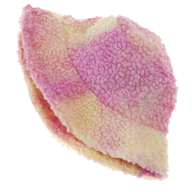 Pastel pink and yellow sherpa bucket hat, cozy and trendy accessory from FashionRay