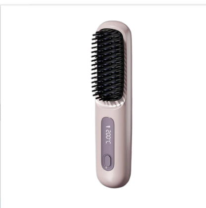 Electric hair straightening brush with digital display on white background, FashionRay