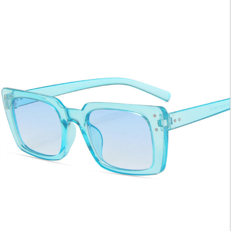 Trendy blue square sunglasses with clear frames, FashionRay affordable eyewear