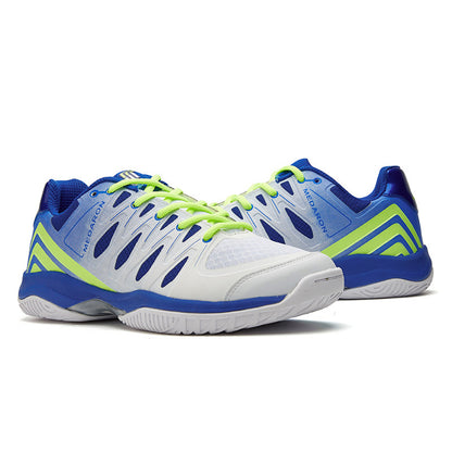 FashionRay athletic sneakers in white, blue, and neon green with breathable mesh design