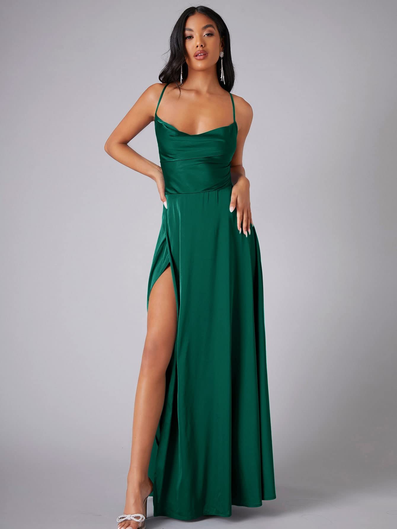 Summer Sexy Slimming Backless Strap Long Split Dress Women's Fashion High Waist Belted Gown V-neck