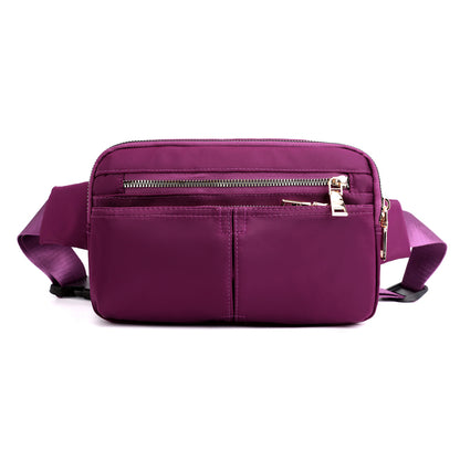 FashionRay purple crossbody bag with gold zippers, modern and functional design