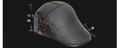 Black leather flat cap with stitching and lace detail, FashionRay trendy men's accessory