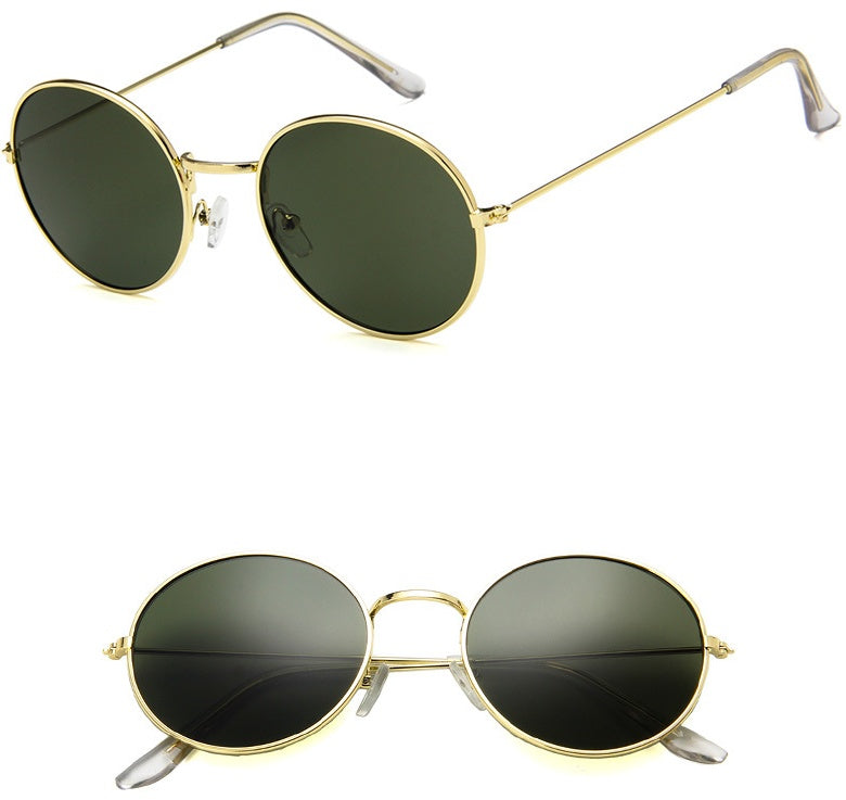 FashionRay round gold frame sunglasses with green lenses, trendy affordable eyewear