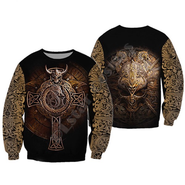 Viking-inspired sweatshirt with intricate Norse patterns and bold dragon designs, FashionRay
