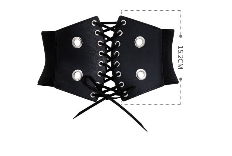 Black lace-up corset belt with grommets, elastic sides, and 15.2 cm height, FashionRay