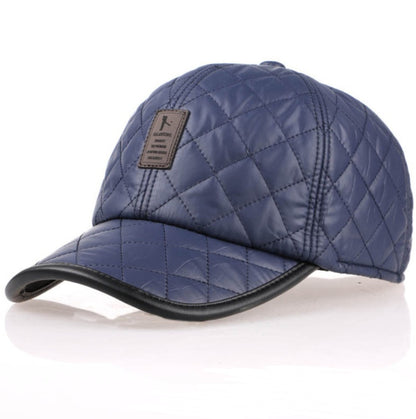 Blue quilted baseball cap with leather brim, FashionRay trendy accessory