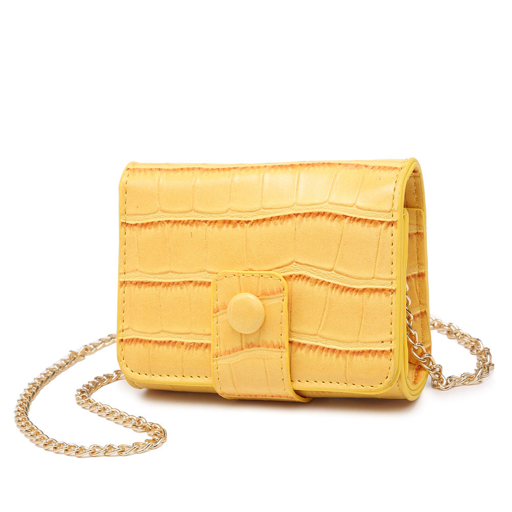 Yellow faux crocodile leather crossbody bag with gold chain strap, FashionRay style