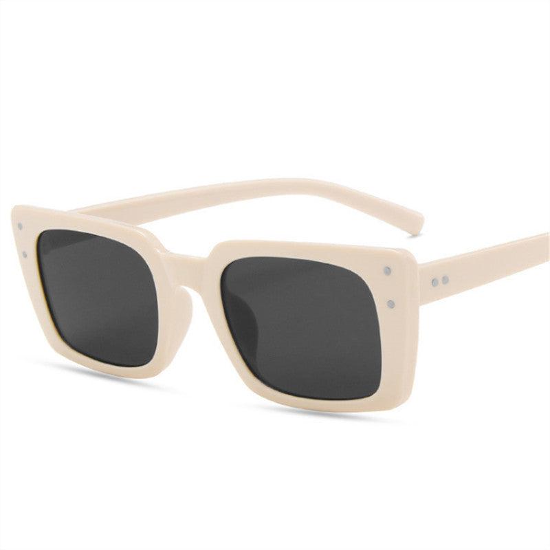 FashionRay trendy square cream sunglasses with black lenses on white background