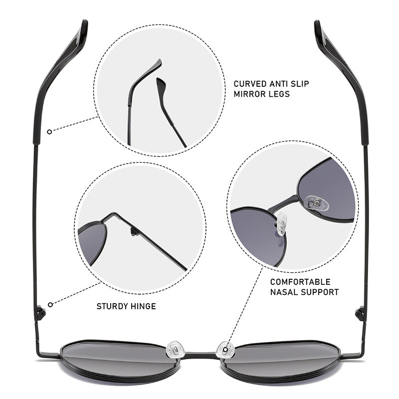 Black fashion sunglasses with anti-slip legs, sturdy hinge, and comfy nose pads, FashionRay