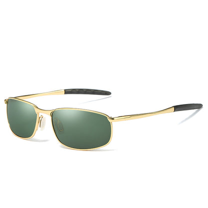 FashionRay gold frame sunglasses with green lenses and black temple tips on white background