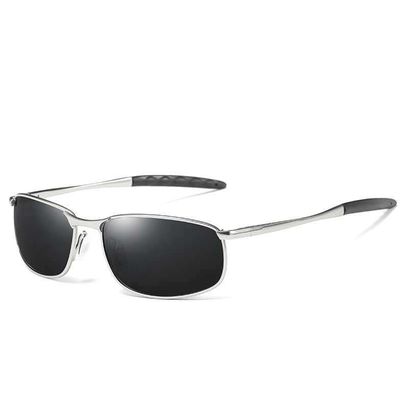 FashionRay silver frame sunglasses with black lenses, modern and stylish eyewear