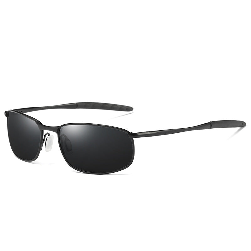 FashionRay sleek black rectangular sunglasses with dark lenses on white background