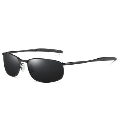 FashionRay sleek black rectangular sunglasses with dark lenses on white background