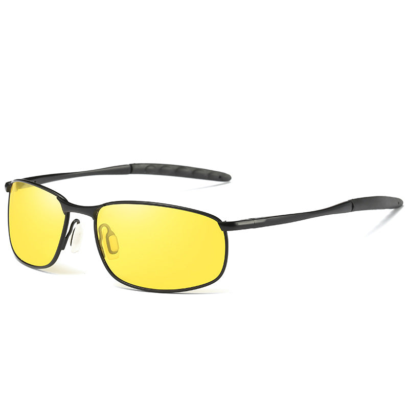 FashionRay stylish black frame sunglasses with yellow lenses on white background