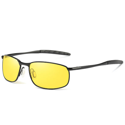 FashionRay stylish black frame sunglasses with yellow lenses on white background
