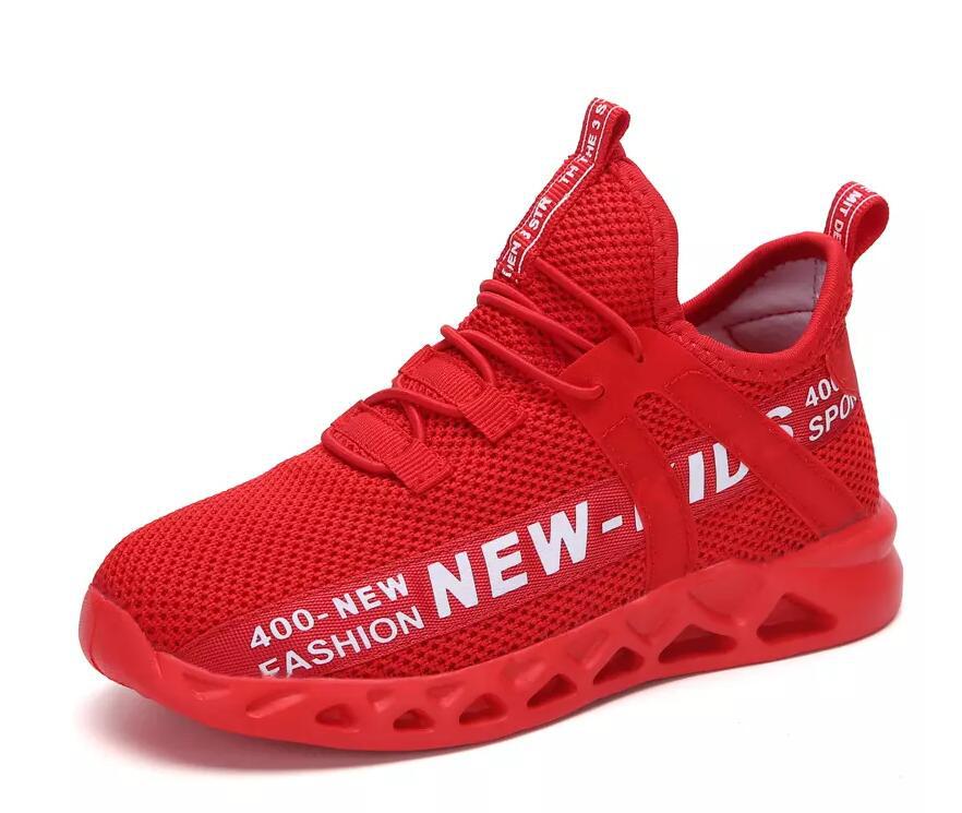 FashionRay trendy red mesh sneaker with bold white lettering, lightweight and stylish design