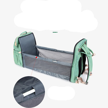 Green multifunctional diaper backpack convertible to portable baby bassinet, FashionRay