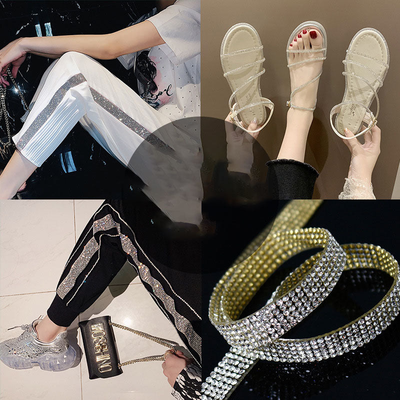 FashionRay trendy rhinestone pants, sparkly sandals, and glittery accessories collage