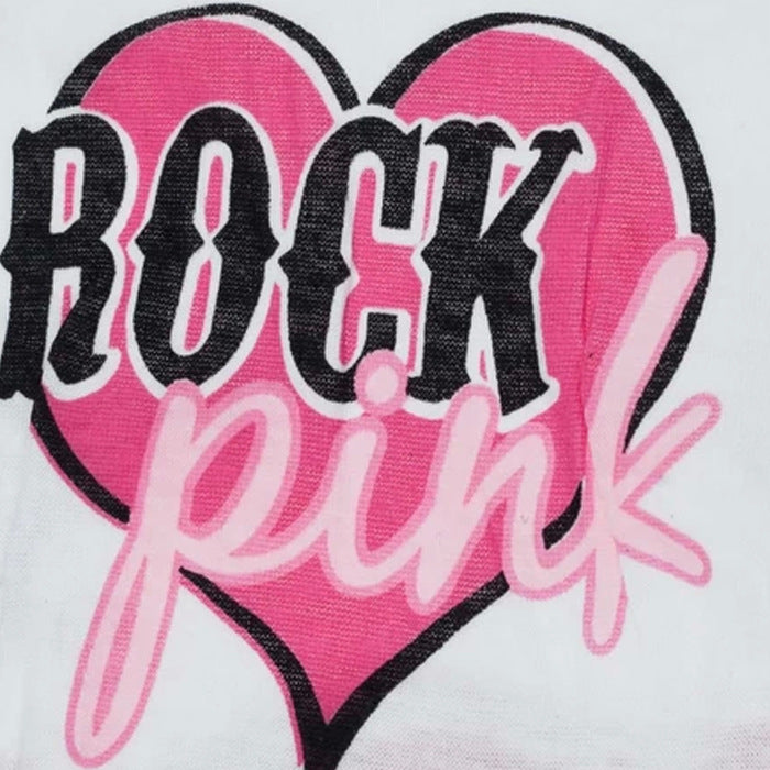 Pink heart graphic with 'Rock Pink' text on white fabric, trendy FashionRay style.