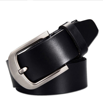 FashionRay black leather belt with silver buckle, stylish and comfortable accessory