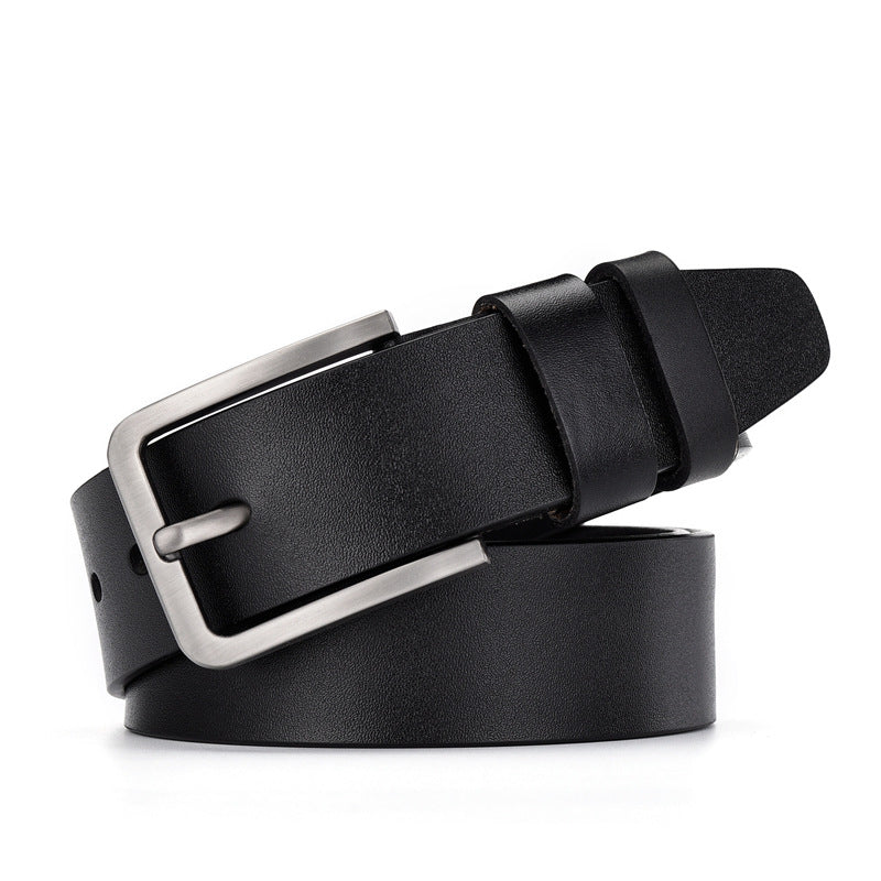 FashionRay black leather belt with silver buckle, stylish accessory for men or women