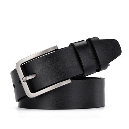 FashionRay black leather belt with silver buckle, stylish accessory for men or women