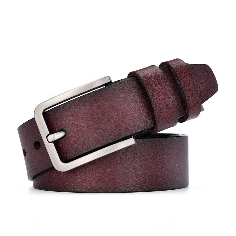 Classic brown leather belt with silver buckle, stylish men's accessory from FashionRay