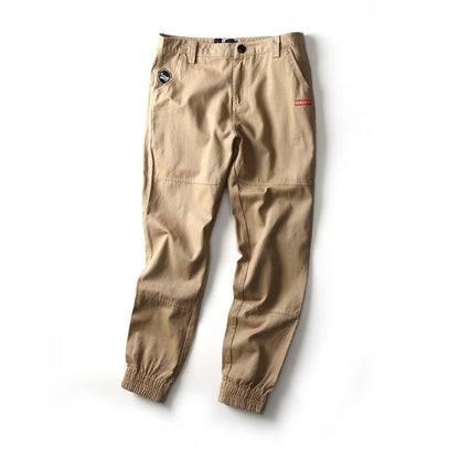 Khaki jogger pants with elastic cuffs and patch details, FashionRay trendy casual wear
