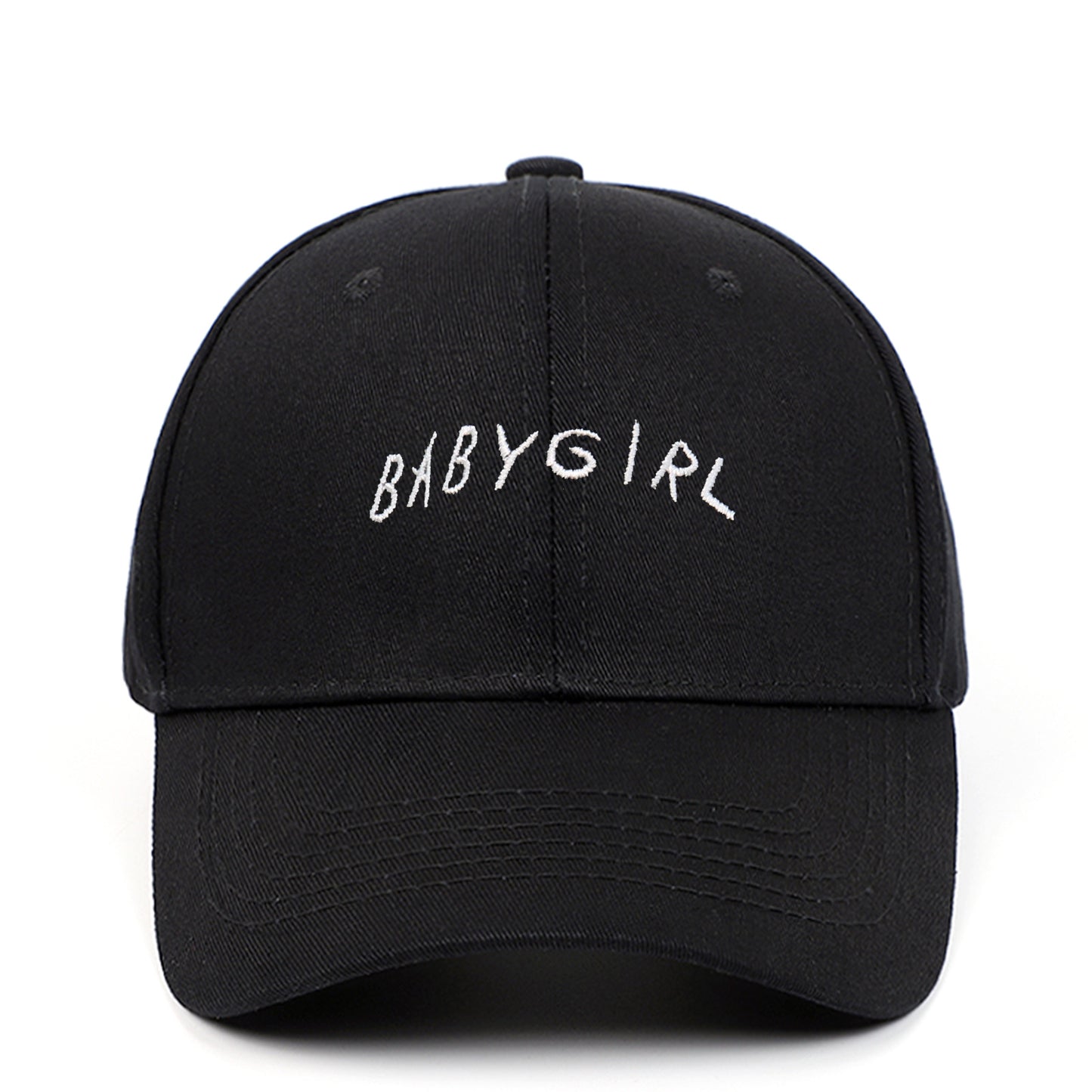 Black FashionRay baseball cap with white 'BABYGIRL' embroidery, trendy casual accessory