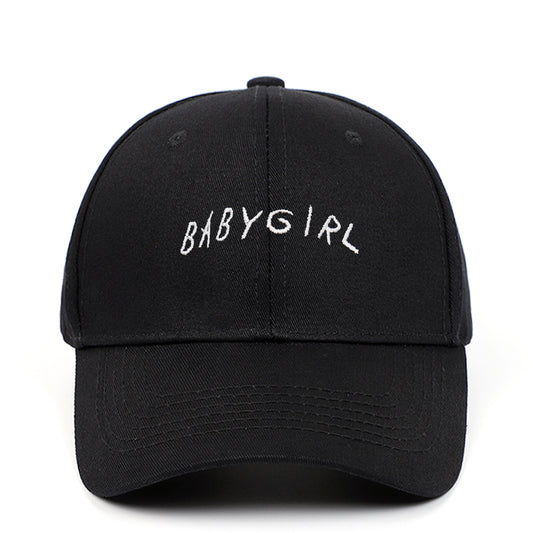 Black FashionRay baseball cap with white 'BABYGIRL' embroidery, trendy casual accessory