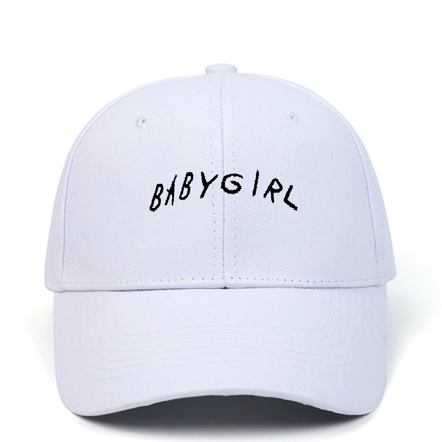 White FashionRay baseball cap with BABYGIRL text embroidered on the front
