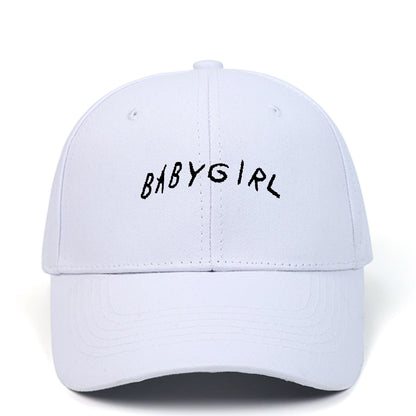 White FashionRay baseball cap with BABYGIRL text embroidered on the front