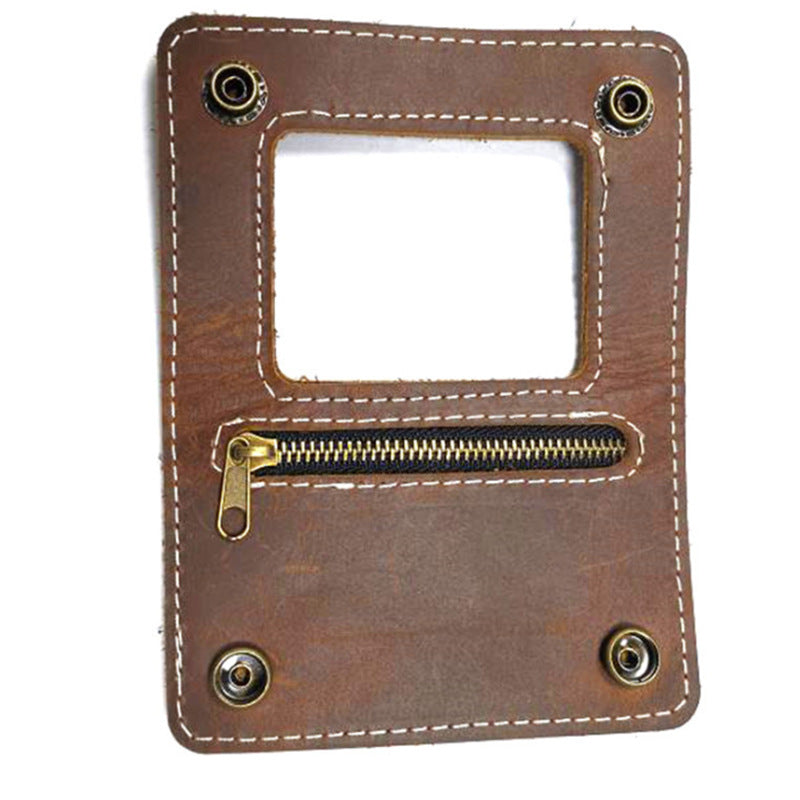 Brown leather wallet insert with zipper pocket and visible stitching, FashionRay accessory