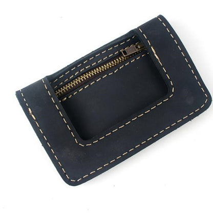 Black leather wallet with visible stitching and zipper pocket, FashionRay minimalist design